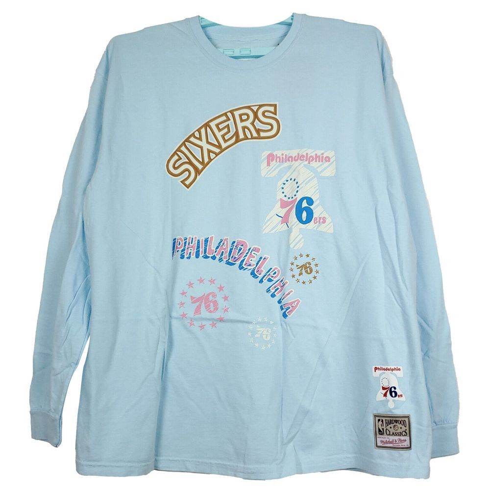 Philadelphia 76ers Mitchell & Ness NBA 2XL XXL Longsleeve Shirt Blue NWT